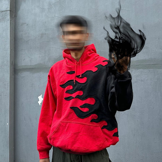 Suspended Clothing "Inferno" Upcycled Flame Hoodie – Handcrafted, One-of-a-Kind Streetwear