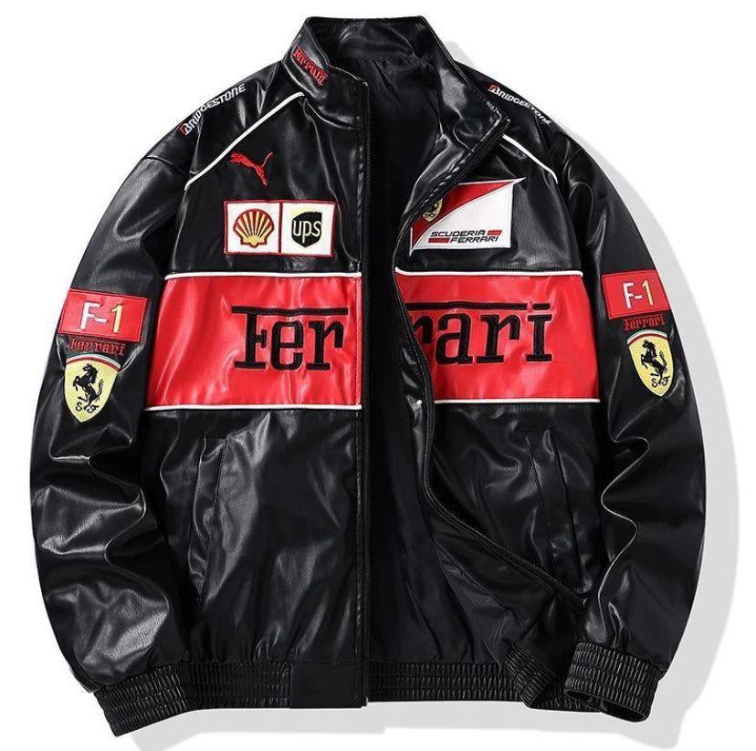Ferrari F1 ジャケット　フェイクレザー Buy F1 Black Ferrari Leather Jacket | Motorsport Streetwear