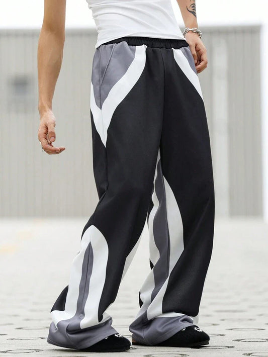 Suspended Clothing Abstract Flow Wide-Leg Sweatpants – Black & White