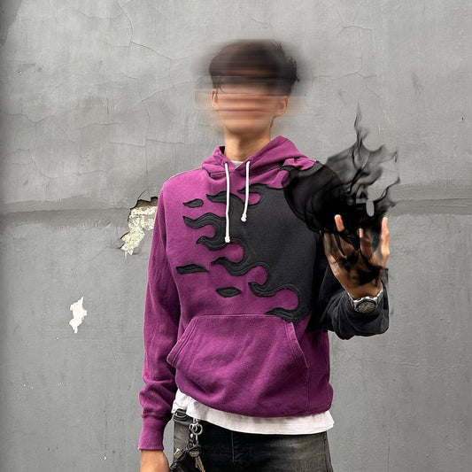 Suspended Clothing "Inferno" Upcycled Flame Hoodie – Handcrafted, One-of-a-Kind Streetwear