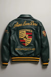 Green Porsche Varsity Leather Jacket back view 
