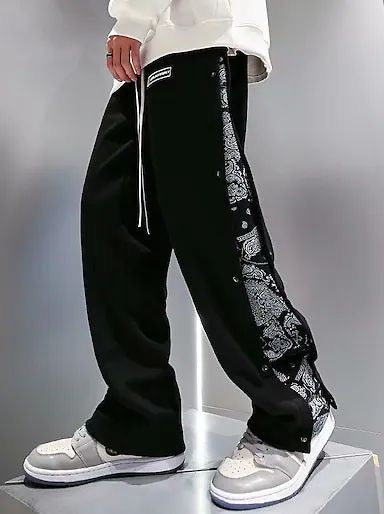 Bandana Panel Wide-Leg Track Pants