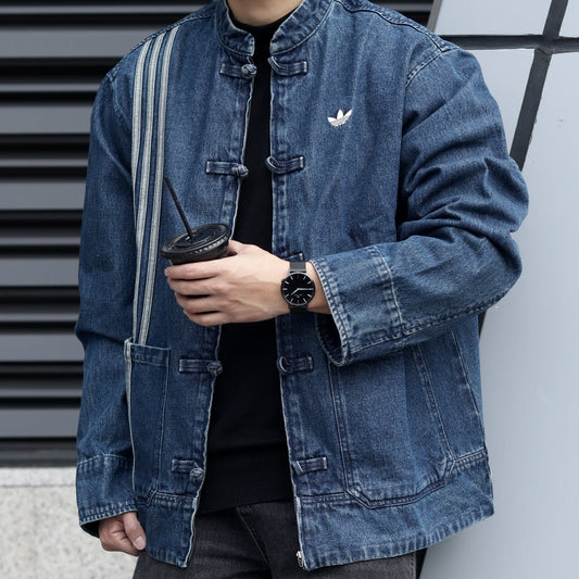 Suspended Clothing Blue Washed Denim CNY Jacket Front View