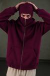 Suspended Clothing Aura series maroon balaclava hoodie in 450GSM heavyweight fleece.
