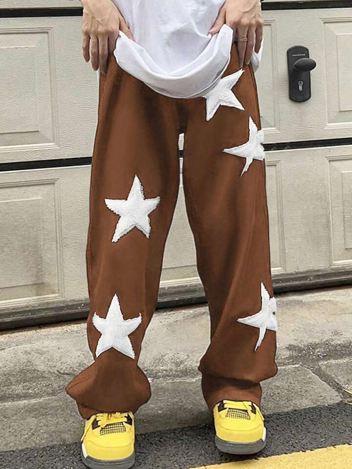 Suspended Clothing Premium Star Patchwork Track Pants – Brown
