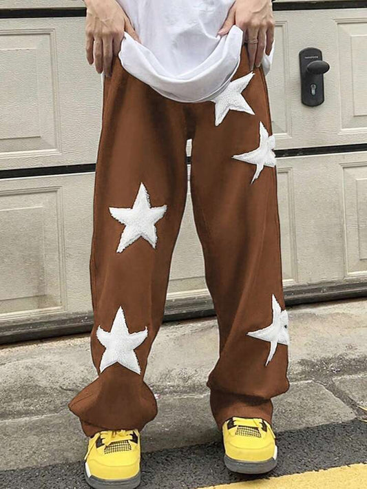 Suspended Clothing Premium Star Patchwork Track Pants – Brown