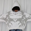White Suspended Clothing unisex oversized hoodie with distressed raw-edge abstract appliqué patches