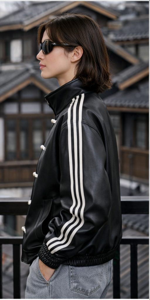 Suspended Clothing Black CNY Leather Jacket – Chinese Knot Streetwear Faux Leather Jacket Unisex | Premium Asian Aesthetic Winter Jacket