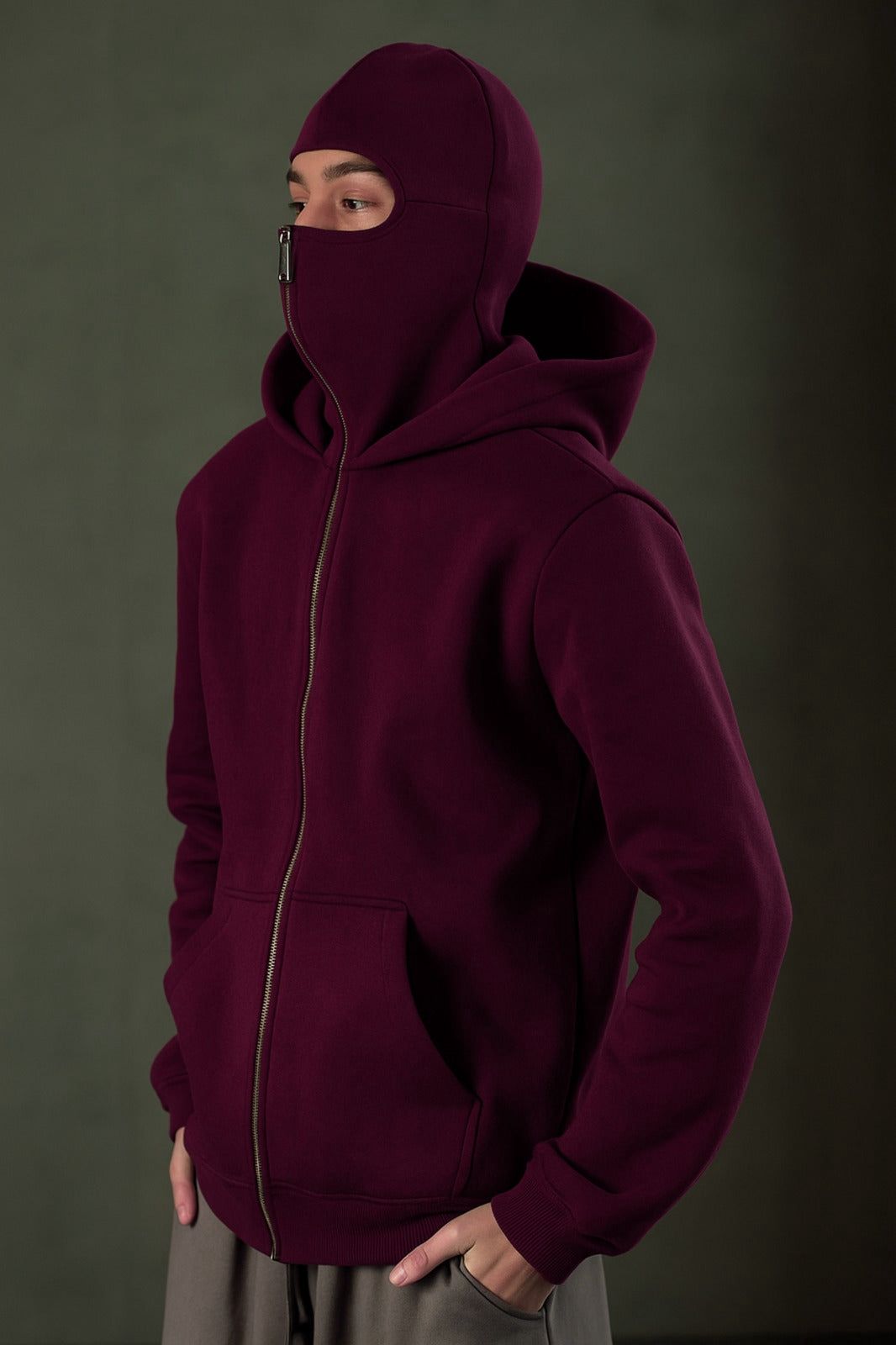maroon ninja style hoodie for 2026 urban tactical look.