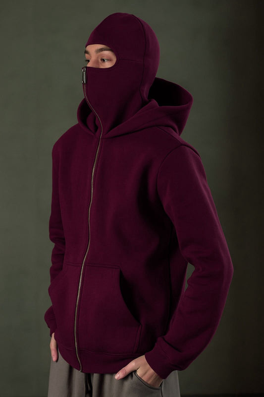 maroon ninja style hoodie for 2026 urban tactical look.