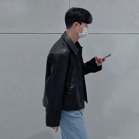 the cropped leather jacket black, the best place to buy men cropped faux leather jacket online India