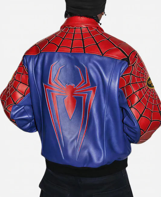 Suspended Clothing Spider Web Racing Leather Jacket - Red & Blue Y2K Streetwear Biker Jacket