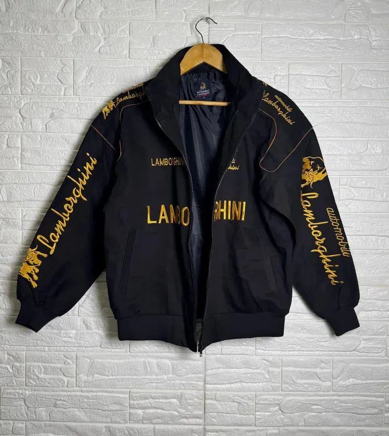 Suspended Clothing Lamborghini jacket parachute racing jacket front view with premium embroidery