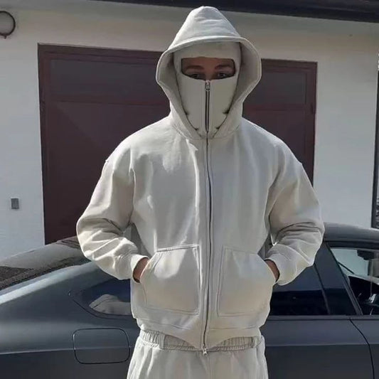 Suspended Clothing Glacier Core white balaclava hoodie in heavyweight 450GSM industrial fleece.